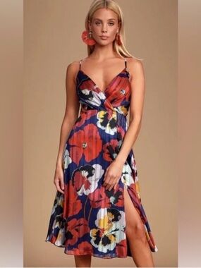 Lulu's All About Love Royal Blue Floral Midi Dress Size XS